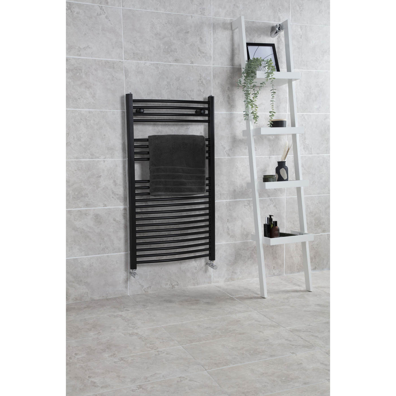 Flomasta Towel Rail Radiator Black Curved Bathroom Warmer Ladder (H)110x(W)60cm - Image 2