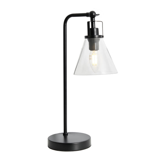 Table Lamp Matt Black Round Bedside Desk Light Clear Glass Shade Modern - Image 1