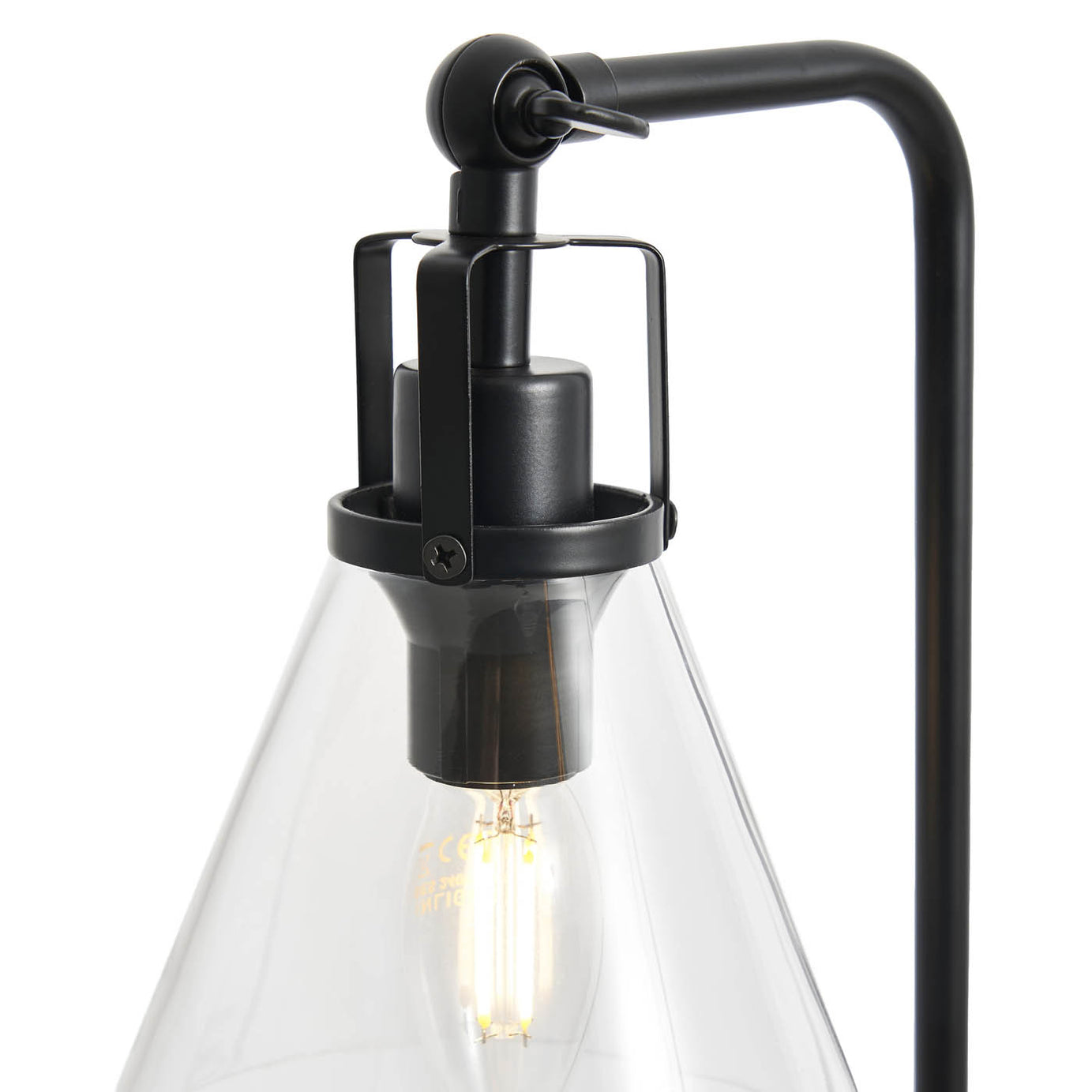 Table Lamp Matt Black Round Bedside Desk Light Clear Glass Shade Modern - Image 4