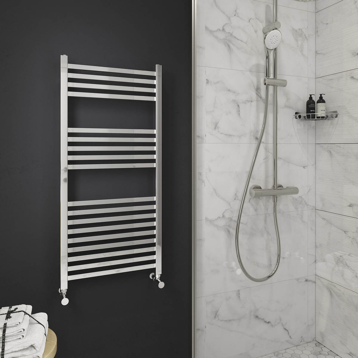 Towel Rail Radiator Chrome Flat Vertical Bathroom Warmer Ladder (H)97.4x(W)45cm - Image 2
