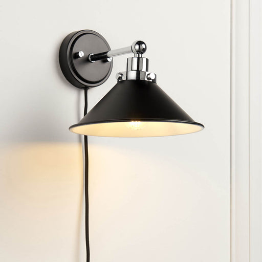 Wall Light Plug-in Matt Black Inline Switch Steel Industrial Modern Downlight - Image 1