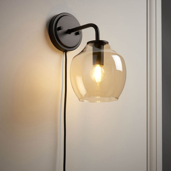 Wall Light LED Matt Black Steel Smoked Glass Plug In Bedside Indoor Traditional - Image 2