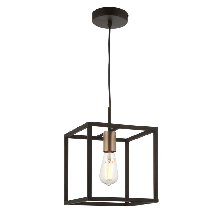 Pendant Ceiling Light 1 Lamp Box Steel Matt Bronze Effect Dimmable Industrial - Image 1