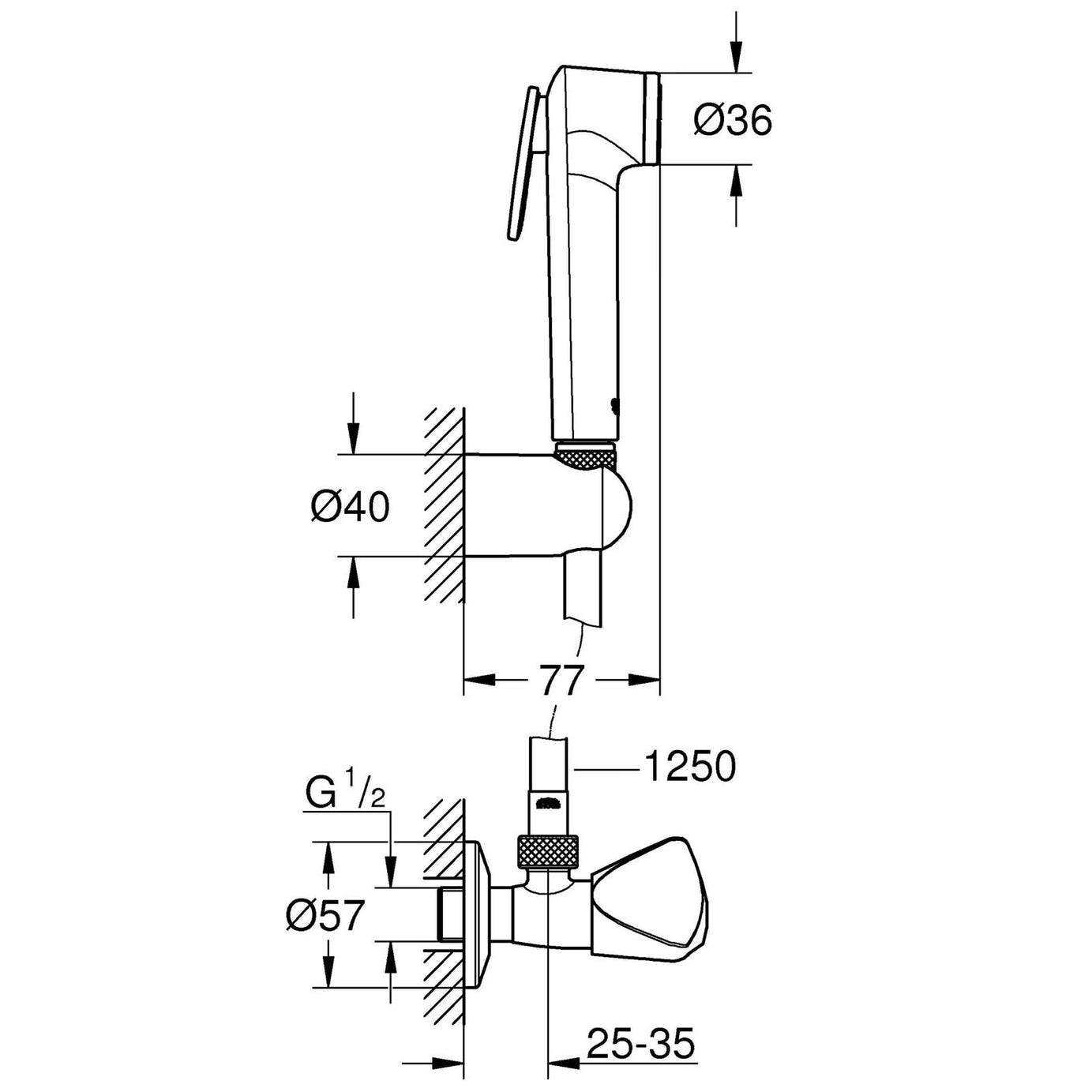 Grohe Bidet Sprayer Kit Gloss Chrome Single Spray Pattern Bathroom Modern - Image 3