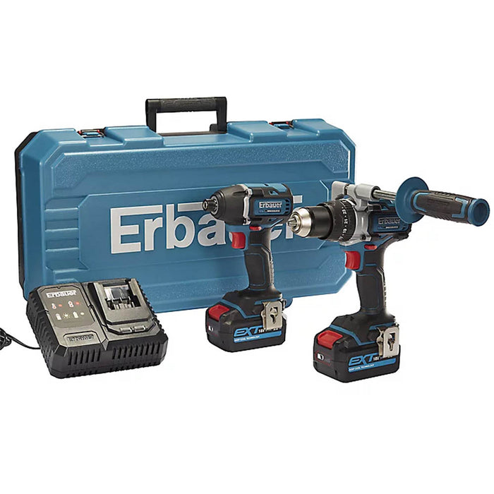 Erbauer Combi Drill Impact Driver Twin Kit Cordless 18V 2x5Ah Li-ion EXT - Image 1