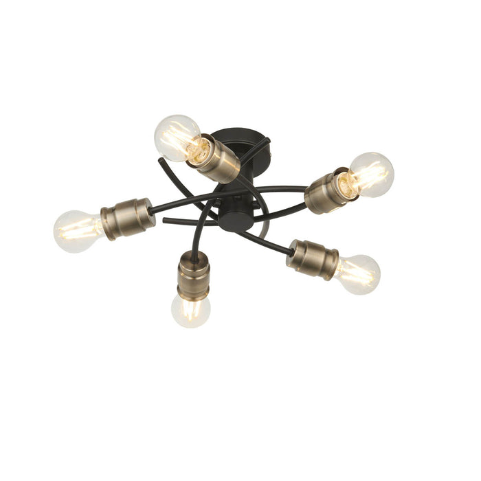 GoodHome Vintage Brushed Matt Metal Antique brass effect 5 Lamp Ceiling light - Image 3