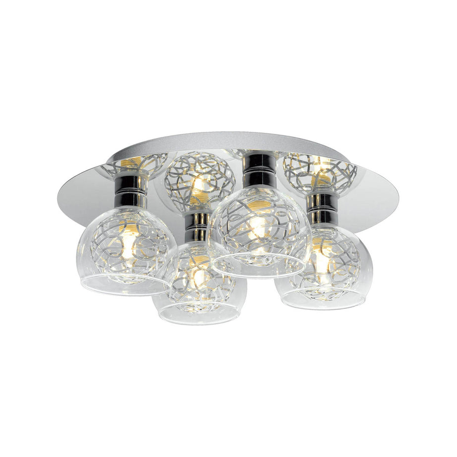 Ceiling Light 4 Lamp Spiral Glass Metal Chrome Effect Round Contemporary - Image 4
