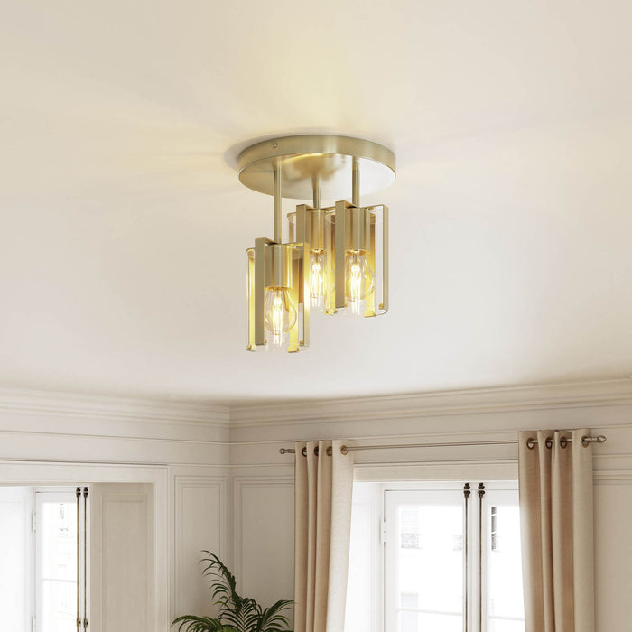 Ceiling Light 3 Way Round Matt Cylinder Glass Gold Finish Modern Livingroom - Image 2