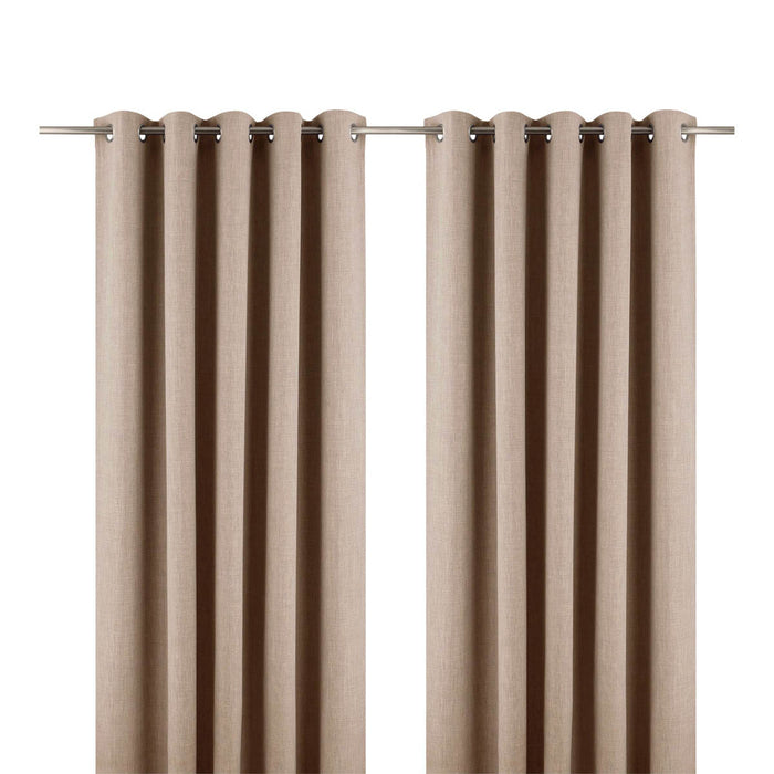 Eyelet Curtains Pair Blackout Natural Plain Linen Effect Elegant (W)167 (L)183cm - Image 1