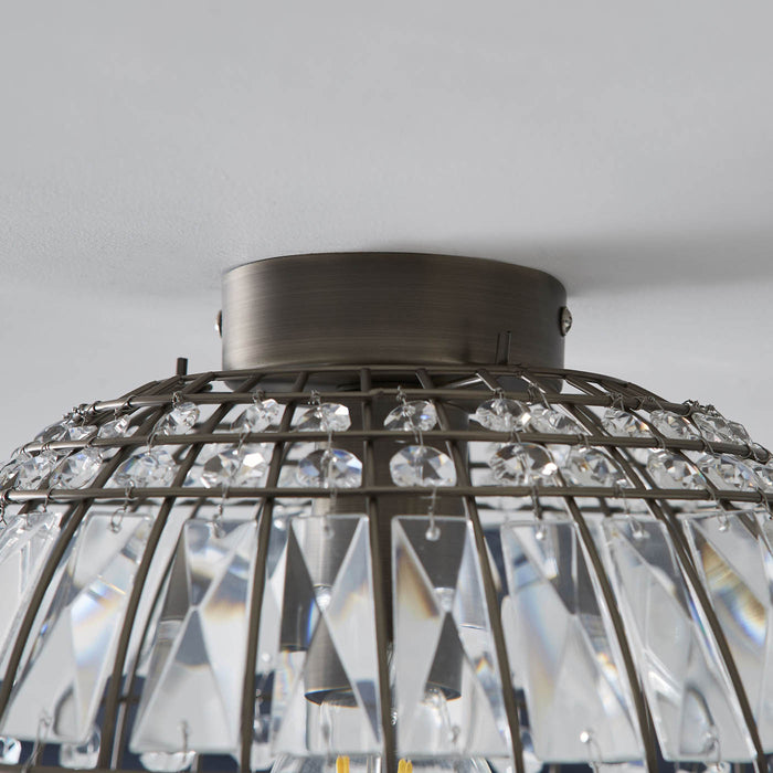 Ceiling Light LED Pendant Crystal Matt Glass Metal Pewter Effect Antique 300mm - Image 4