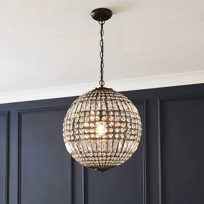 LED Pendant Ceiling Light Matt Bronze Effect Globe Crystal Ball (Dia)440mm - Image 4