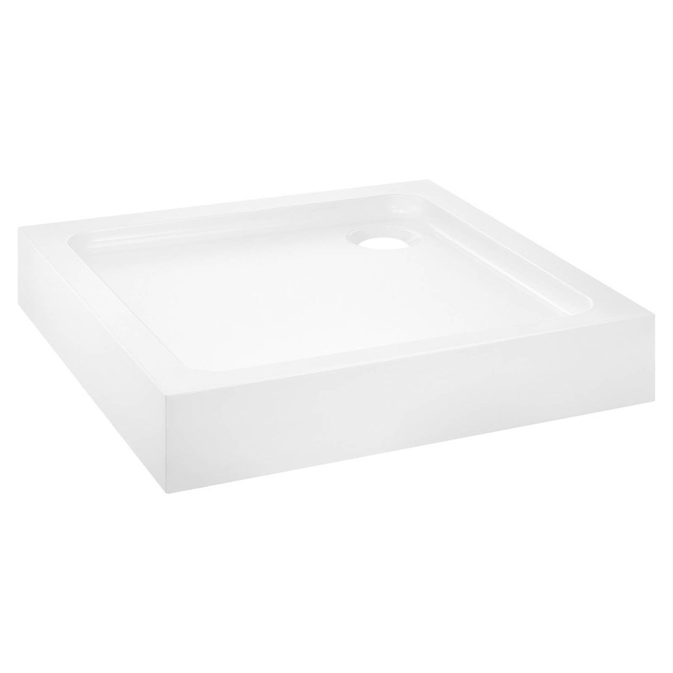 Shower Tray Gloss White Square Corner Drain 150mm Anti Slip Bathroom Modern - Image 1