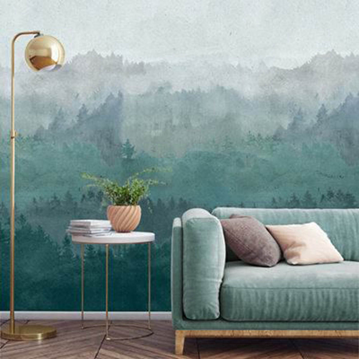 Wallpaper Mural Matt Green Forest Landscape Removable Washable Modern 4.45m² - Image 1