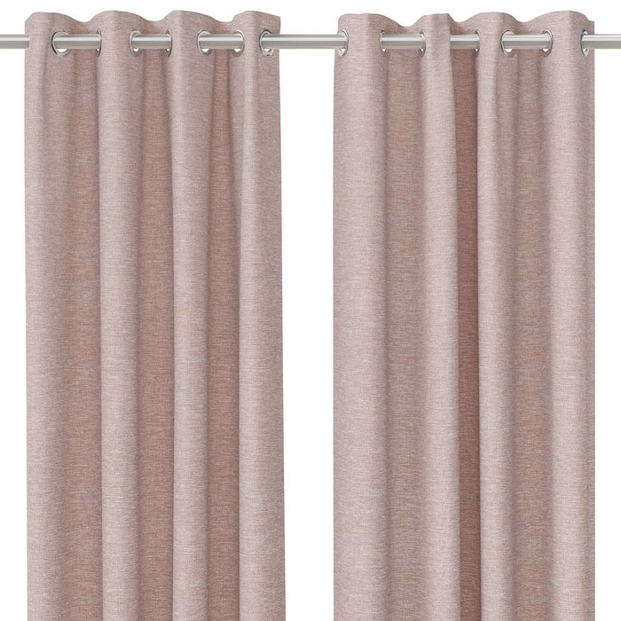 Eyelet Curtain Pair Pink Plain Lined Woven Effect Bay Window (W)167 (L)228cm - Image 2