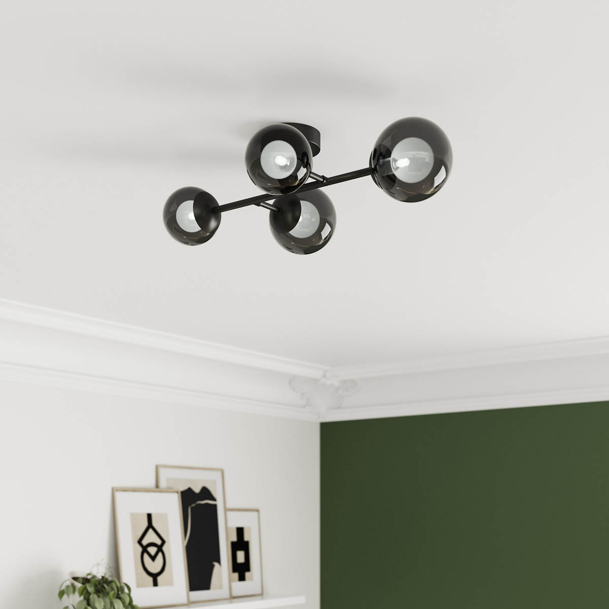 LED Ceiling Light 4 Way Black Smoked Effect Globe Shades Vintage Multi Arm - Image 1