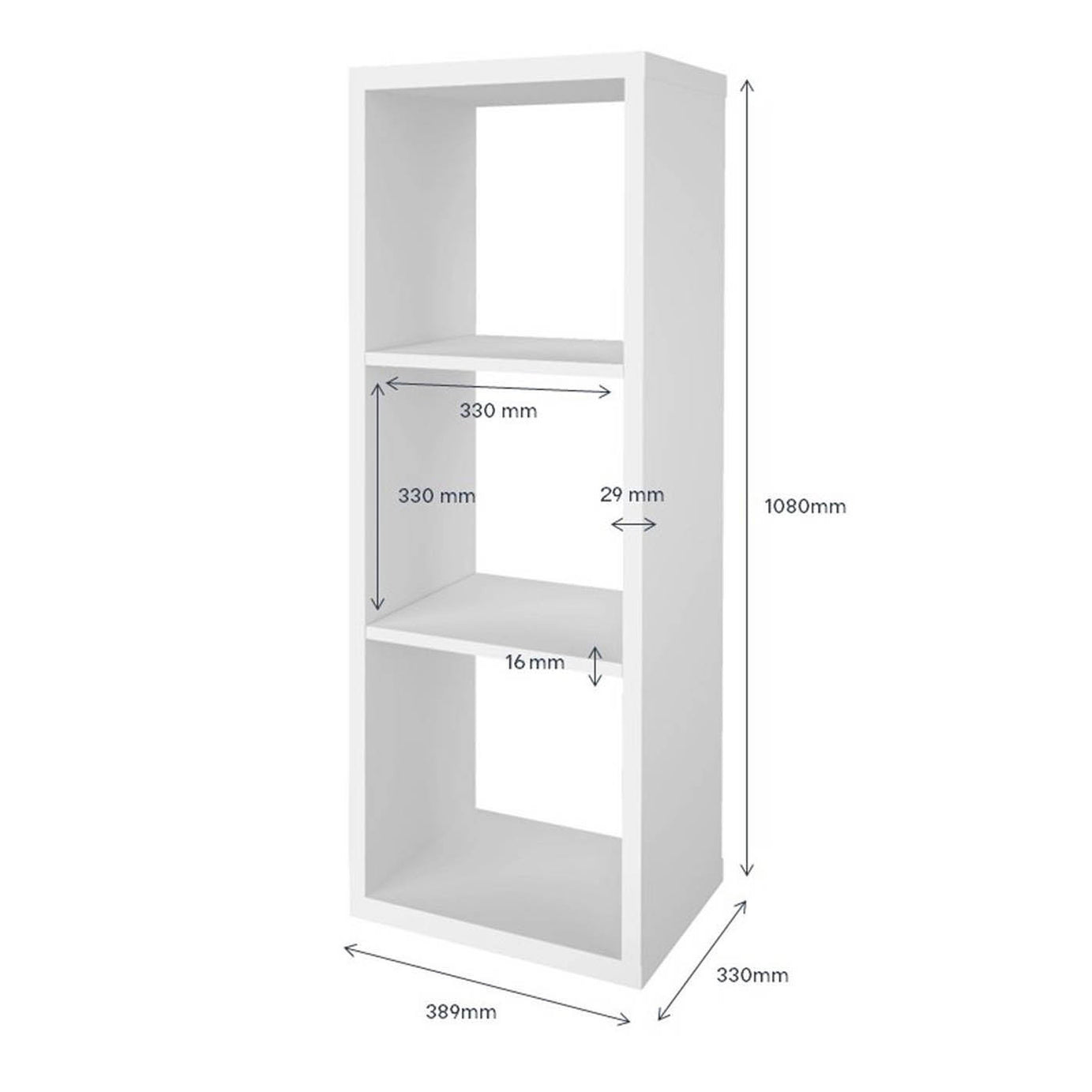 Bookshelf Storage Unit 3 Tier White Rectangular Display Stand (H)1080mm (W)389mm - Image 6