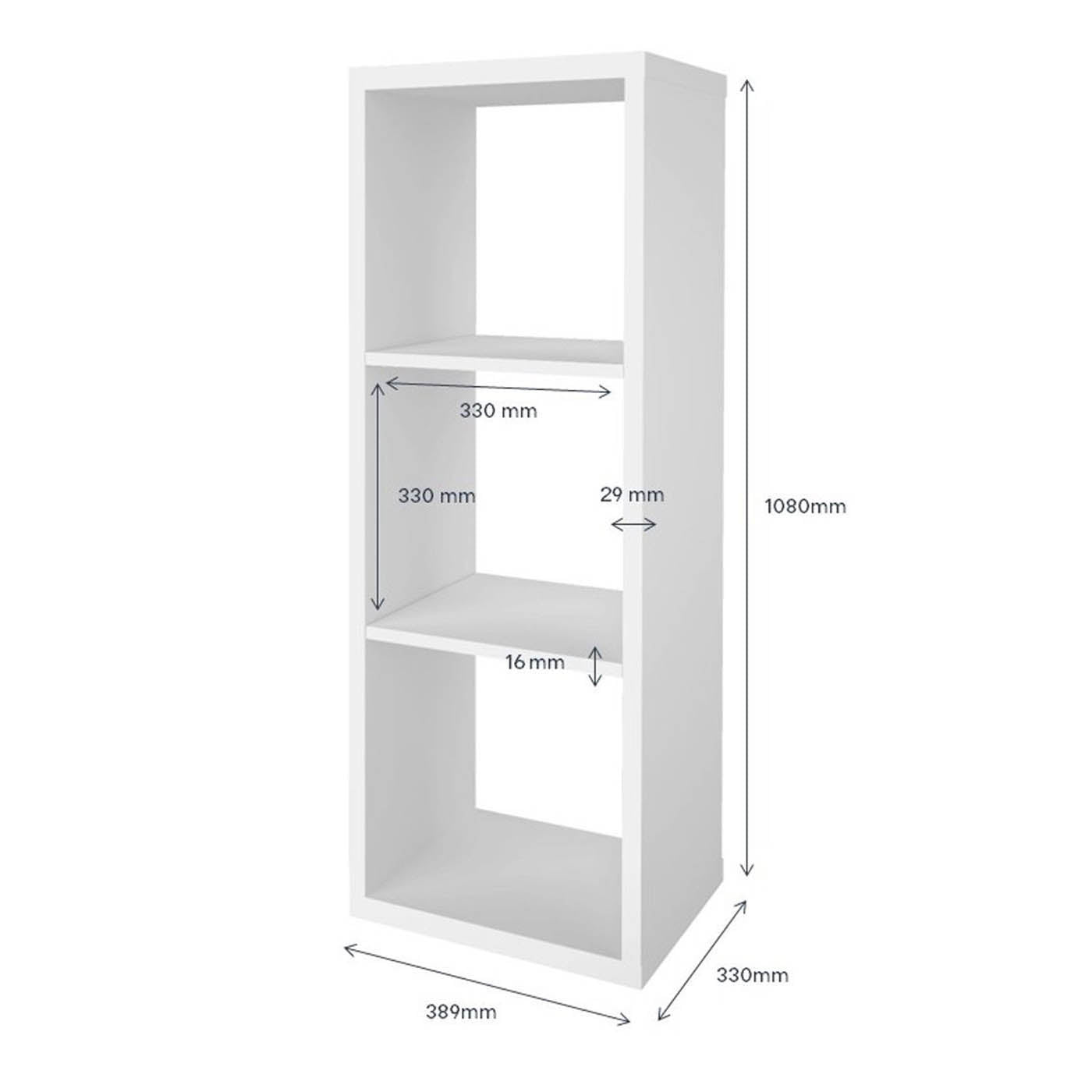 Bookshelf Storage Unit 3 Tier White Rectangular Display Stand (H)1080mm (W)389mm - Image 6