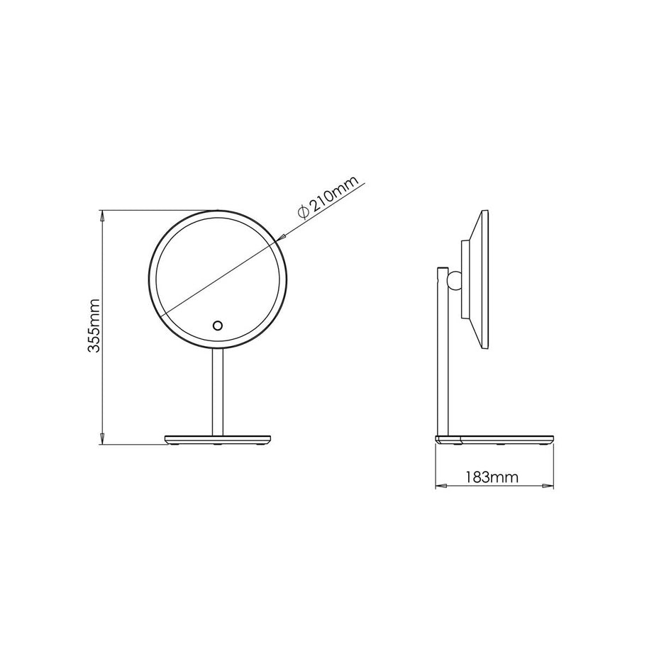 Bathroom Make Up Mirror Illuminated Round Freestanding Black Pearl (W)21cm - Image 3