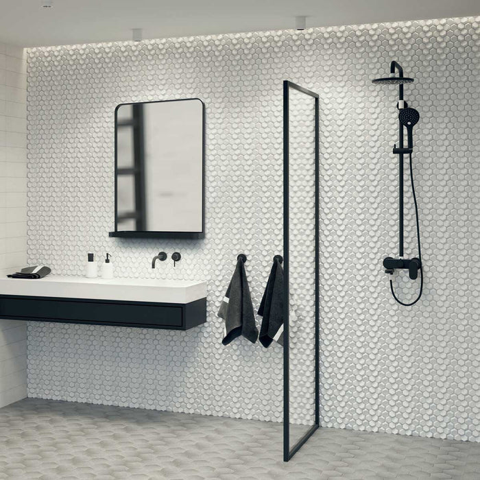 Bathroom Mirror Vertical Matt Black Rectangular Wall Mounted (H)70cm (W)50cm - Image 2