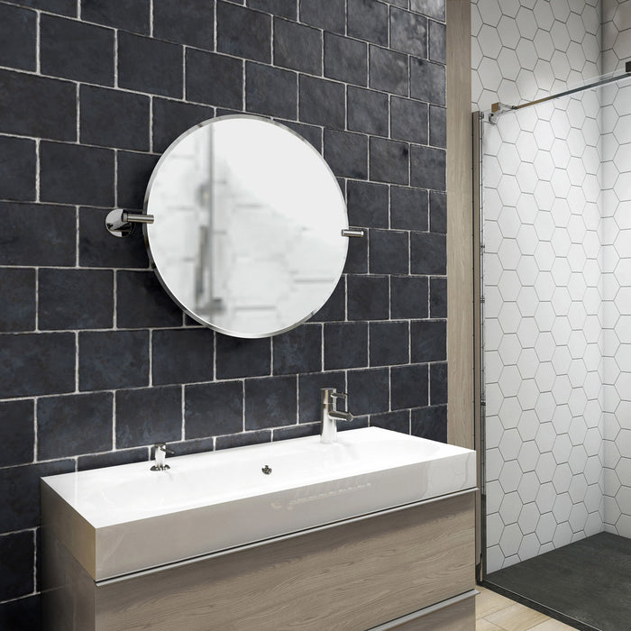 Bathroom Mirror Round Wall-Mounted Chrome Effect Adjustable (H)50cm (W)50cm - Image 2