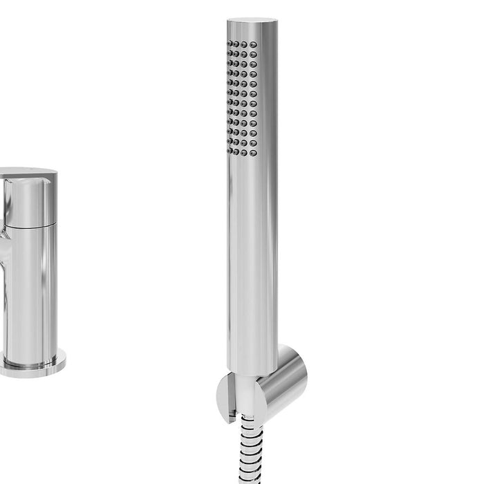 Bath Mixer Tap With Hand Shower Gloss Chrome Effect Dual Lever Waterfall - Image 6