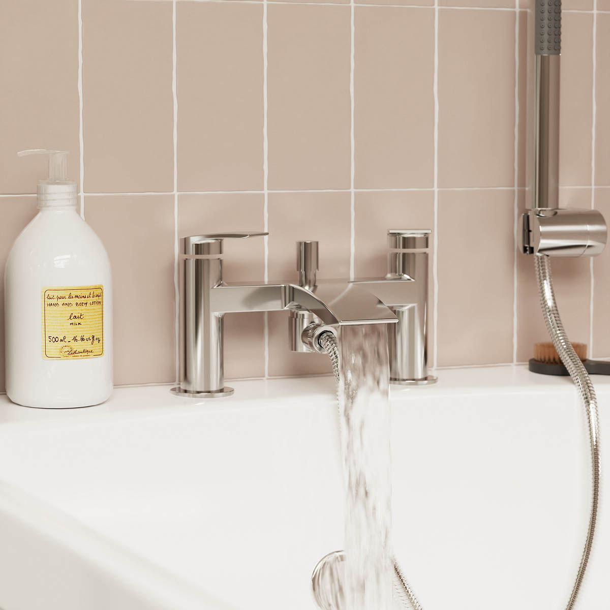 Bath Filler Tap Mixer With Hand Held Set Double Lever Single Spray Pattern - Image 4