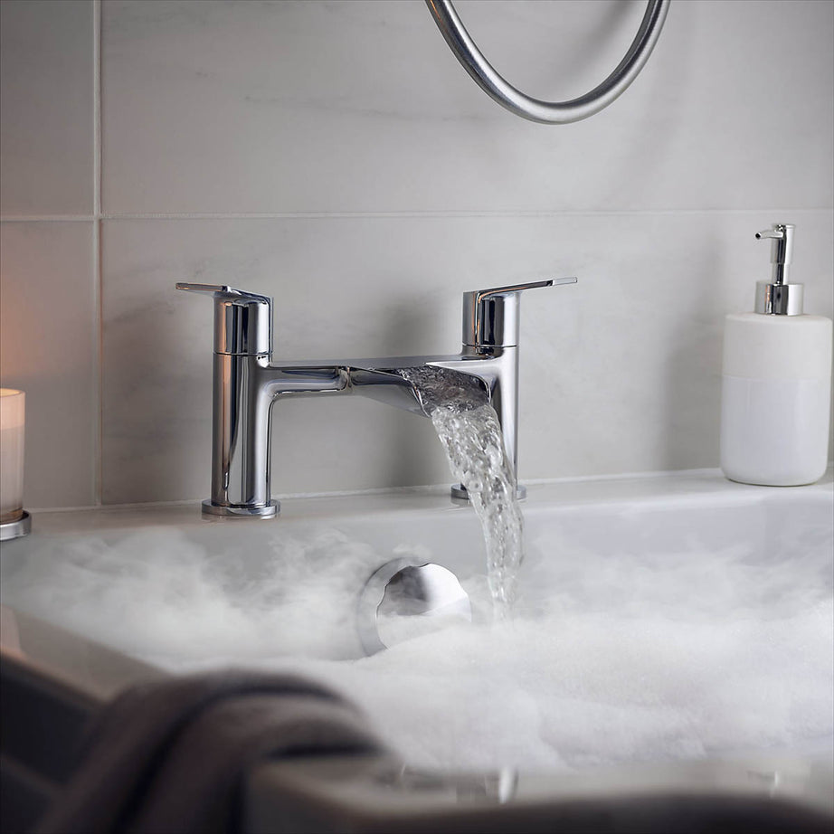 Bath Filler Tap Mixer Chrome Waterfall Double Lever Modern Bathroom Faucet - Image 2