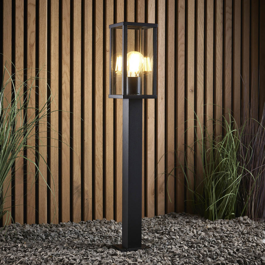 Outdoor Post Light 1 Lamp Clear Glass Metal Matt Black Modern (H)650mm - Image 1