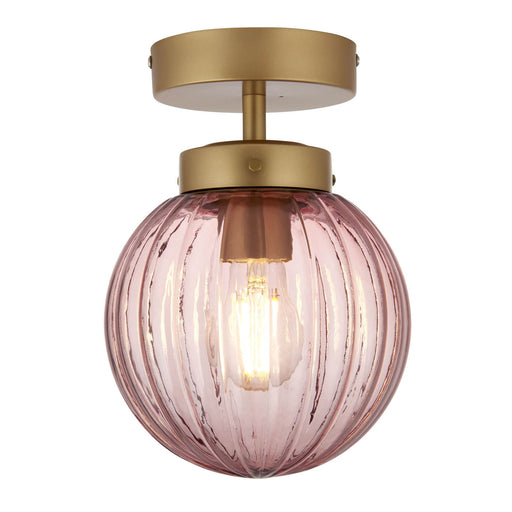 Outdoor Pendant Light Fixed Satin Gold Pink Glass Shade Dimmable Modern - Image 1