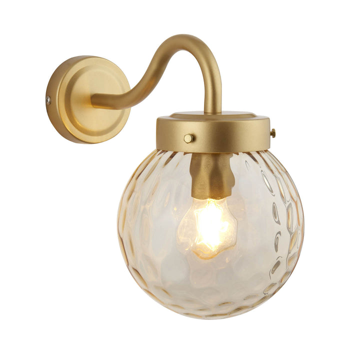 Outdoor Wall Light Satin Gold Dimmable Champagne Globe Glass Shade Garden Porch - Image 1