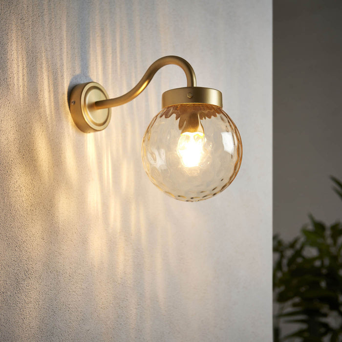 Outdoor Wall Light Satin Gold Dimmable Champagne Globe Glass Shade Garden Porch - Image 2