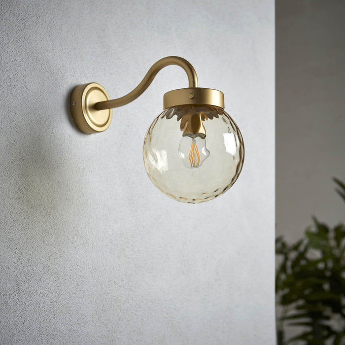 Outdoor Wall Light Satin Gold Dimmable Champagne Globe Glass Shade Garden Porch - Image 3