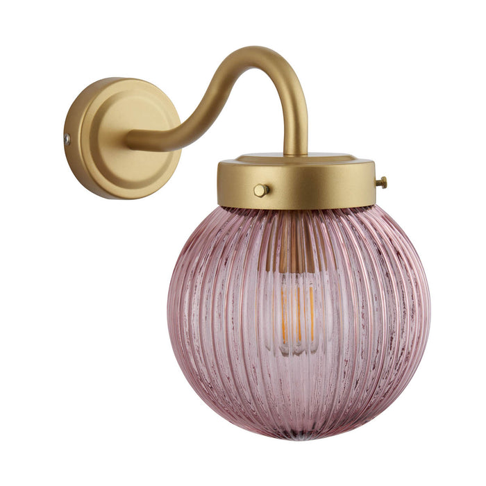 Verity Fixed Satin Gold Mains-powered (wired) Outdoor Dimmable Wall light with Light pink shade - Image 4