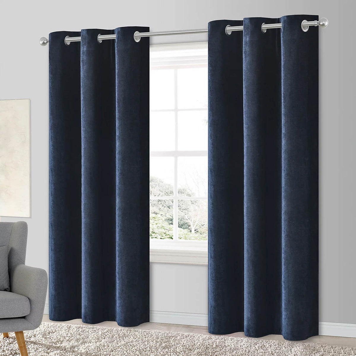 GoodHome Eyelet Curtains Arntzen Navy Lined 167x183cm Pair Thermal - Image 2