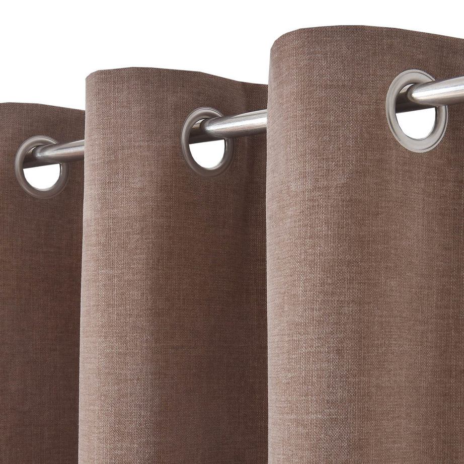 Curtain Pair Taupe Plain Woven Chenille Lined Eyelet Weighted (W)167cm (L)228cm - Image 6