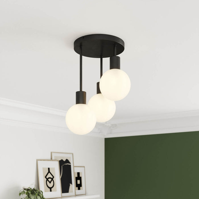 Ceiling Light Pendant 3 Lamp LED Frosted Glass Metal Matt Black Round Modern - Image 2