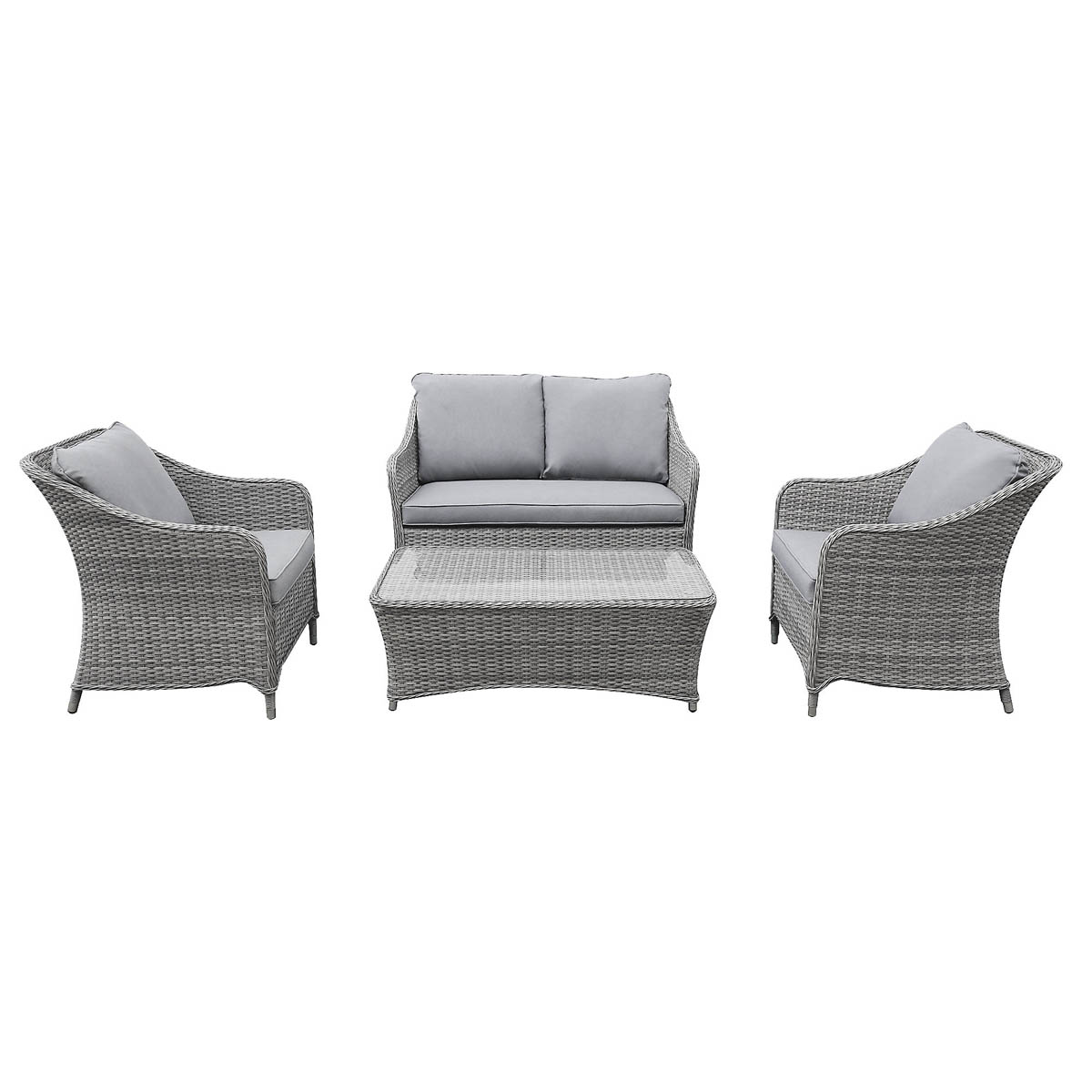 Outdoor Coffee Set 4 Seater Grey Rattan Garden Furniture Washable Cushion Covers - Image 1