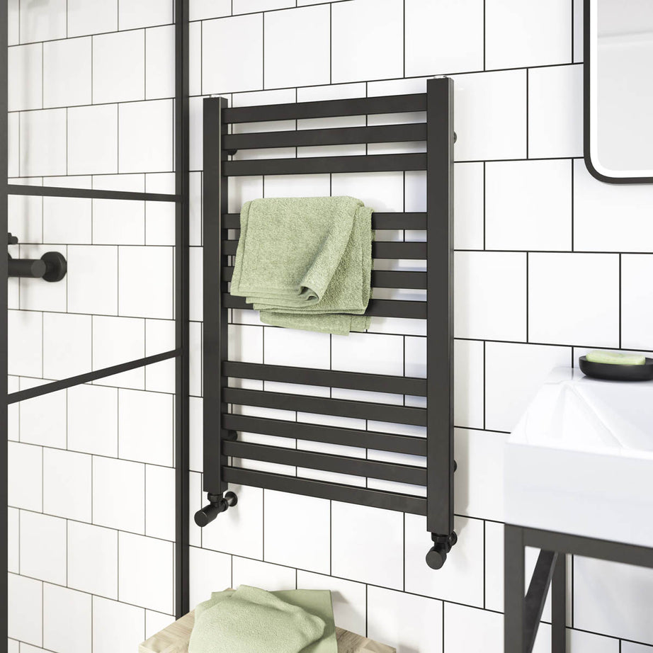 GoodHome Vertical Towel Radiator Aspley Anthracite 1136BTU  (W)480mm x (H)750mm - Image 1