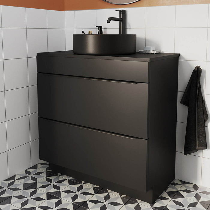 Bathroom Under Sink Cabinet Vanity Unit Black Freestanding 2 Drawers 82 x 80cm - Image 2