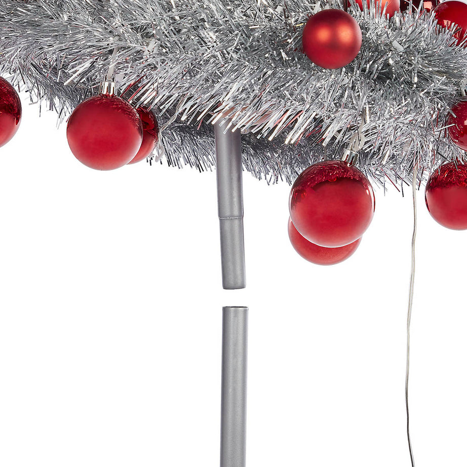 LED Christmas Tree 6ft Silver Pop Up Slim Pre Lit Ice White Baubles Artificial - Image 4