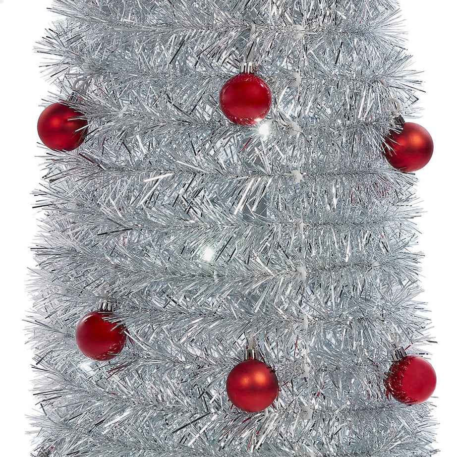 LED Christmas Tree 6ft Silver Pop Up Slim Pre Lit Ice White Baubles Artificial - Image 5