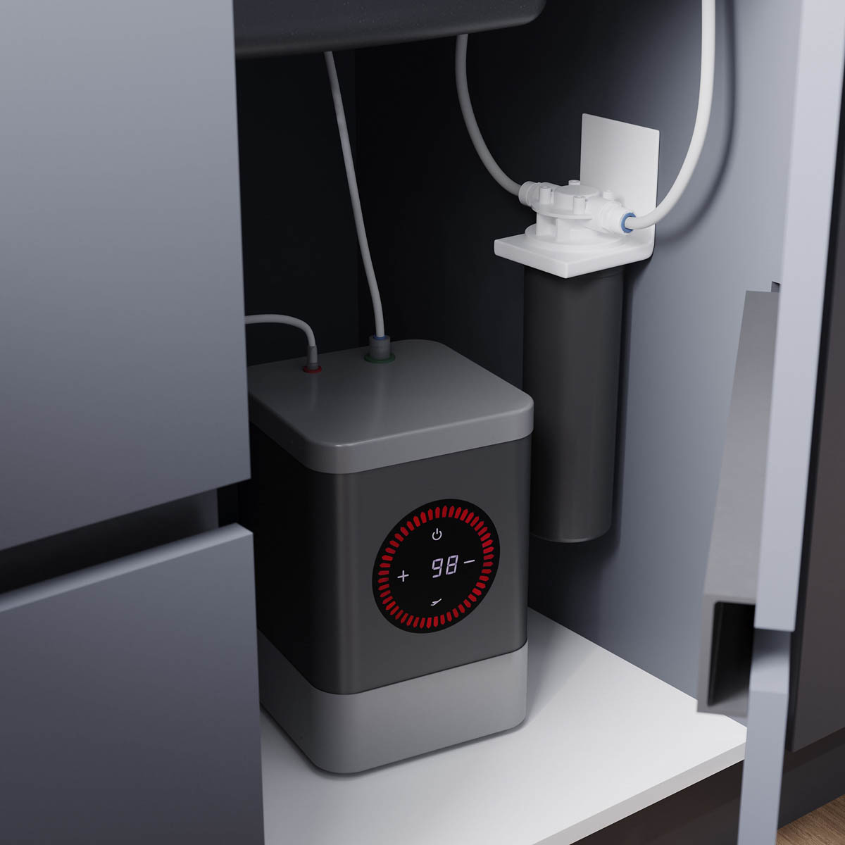 Kitchen 3 in 1 Boiling Water Tap Dual Lever 2.5L Tank Matt Black Brass Modern - Image 7