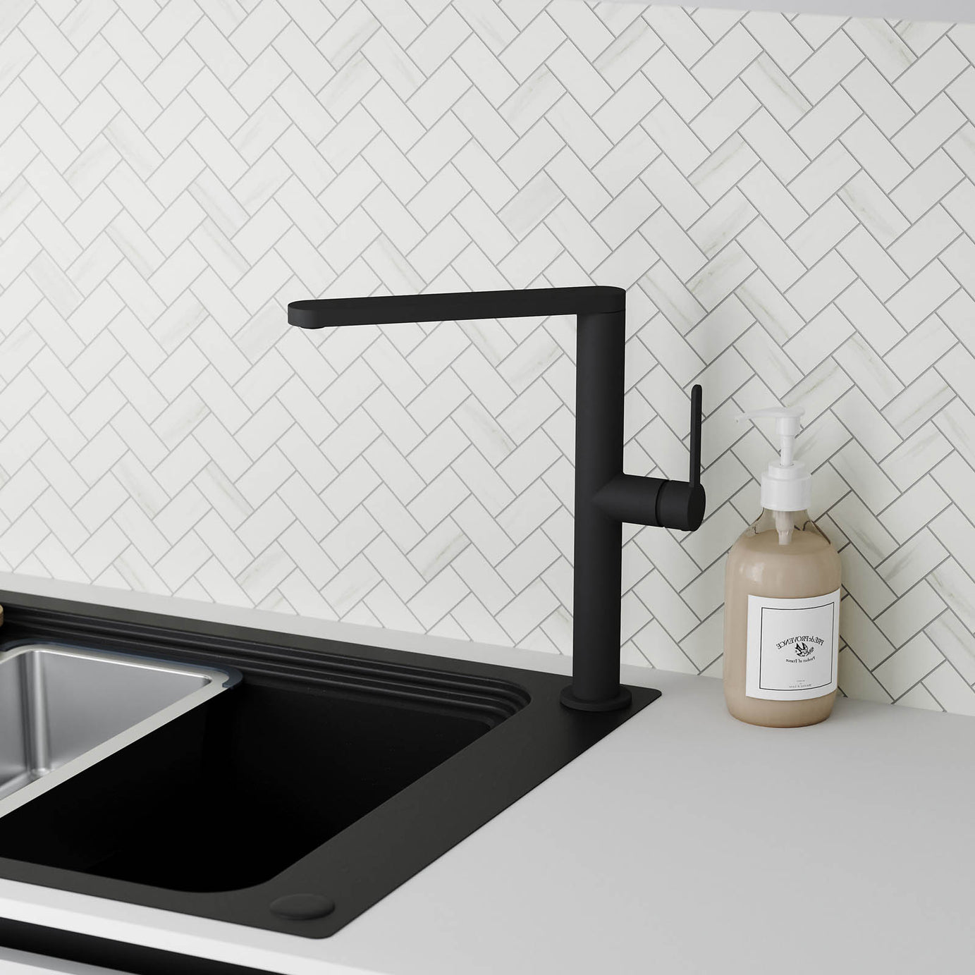 Kitchen Sink Tap Mixer Black Graphite Effect Single Side Lever Modern Faucet - Image 3