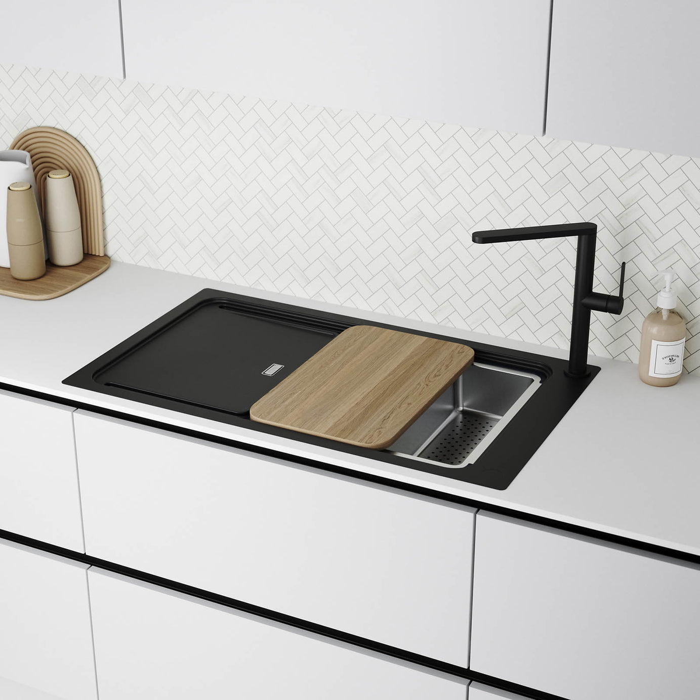 Kitchen Sink Tap Mixer Black Graphite Effect Single Side Lever Modern Faucet - Image 7