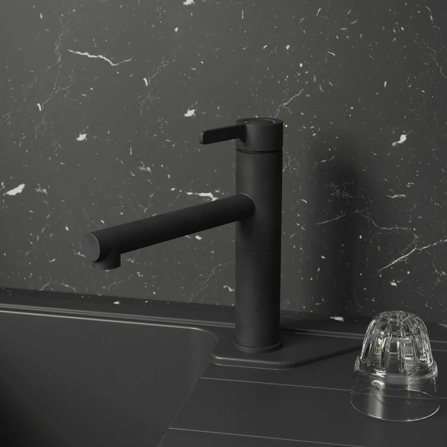 Kitchen Tap Mixer Black Graphite Top Single Lever Swivel Spout Modern Faucet - Image 2