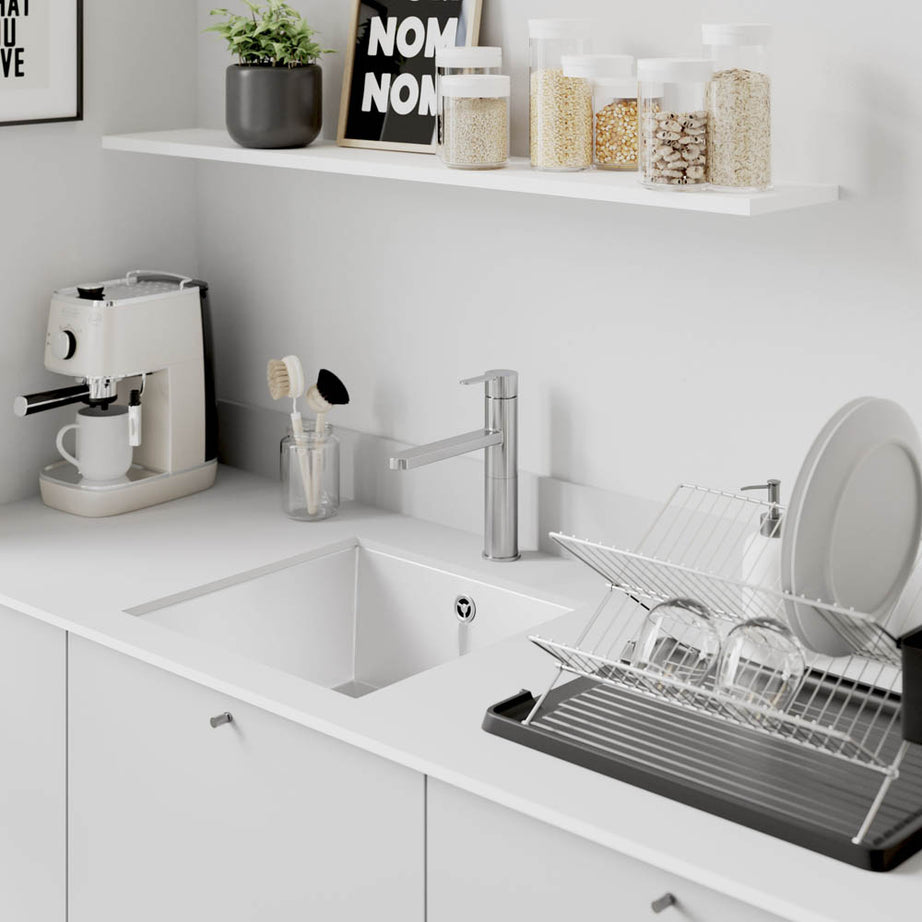 Kitchen Tap Mixer Gloss Stainless Steel Single Lever Swivel Spout Faucet - Image 2