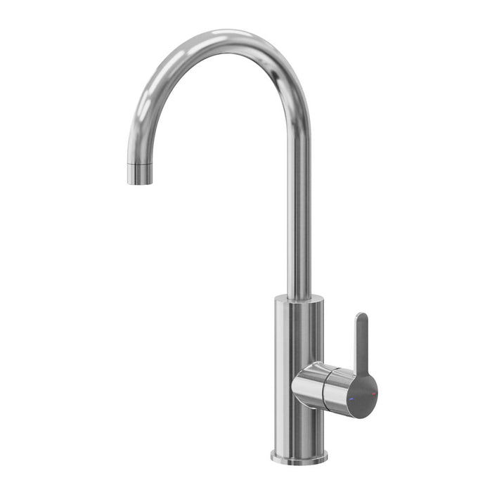 Kitchen Mixer Tap Single Side Lever Gloss Stainless Steel Effect Modern Swivel - Image 1