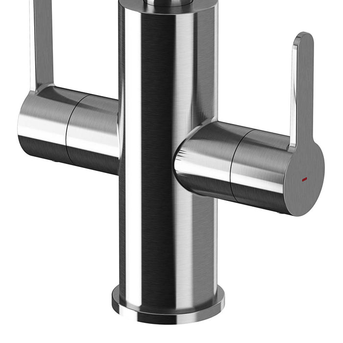 Kitchen Tap Mixer Dual Lever Gloss Stainless Steel Swivel Spout Contemporary - Image 4