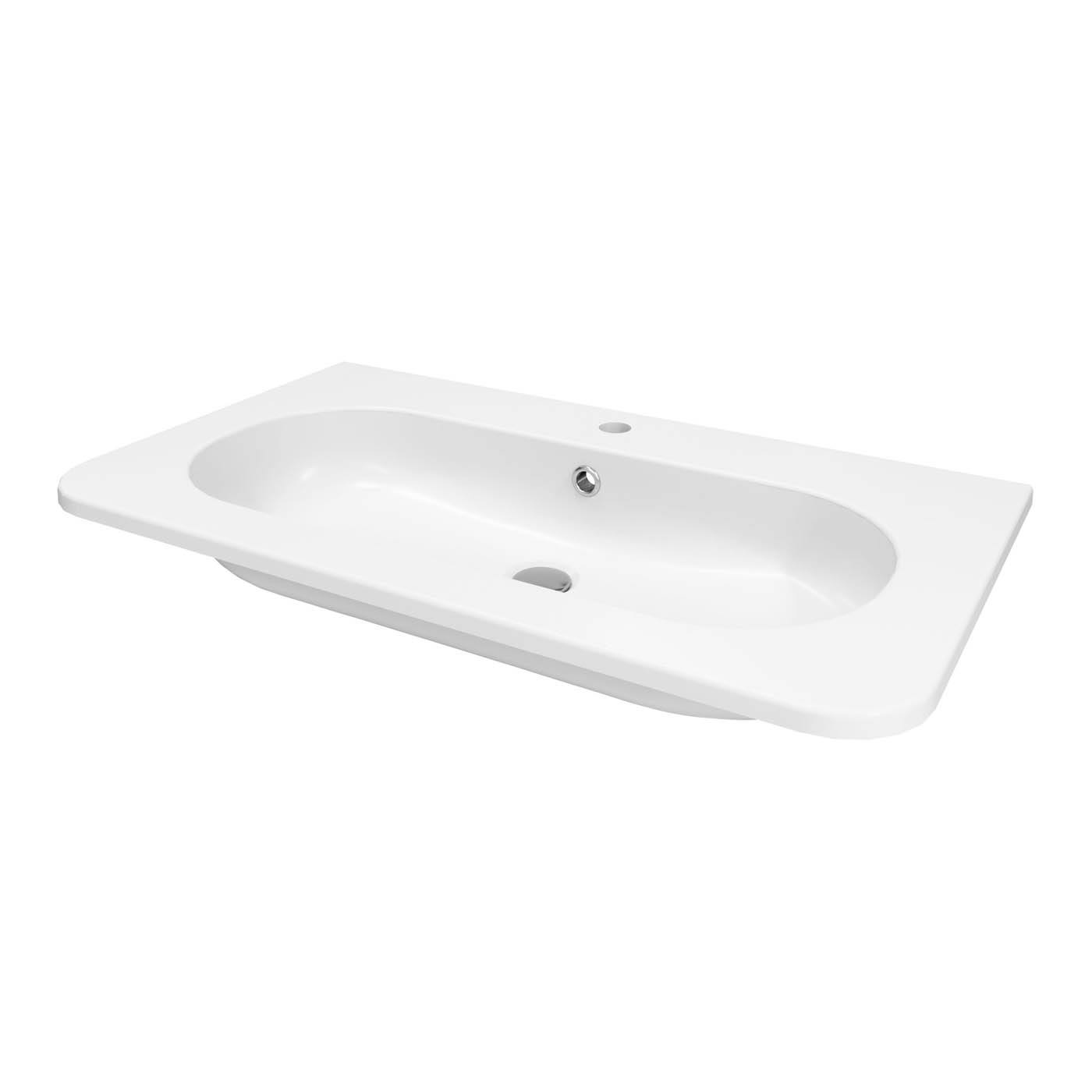 GoodHome Nevado Satin White Rectangular Vanity Basin (W)80.4cm - Image 1
