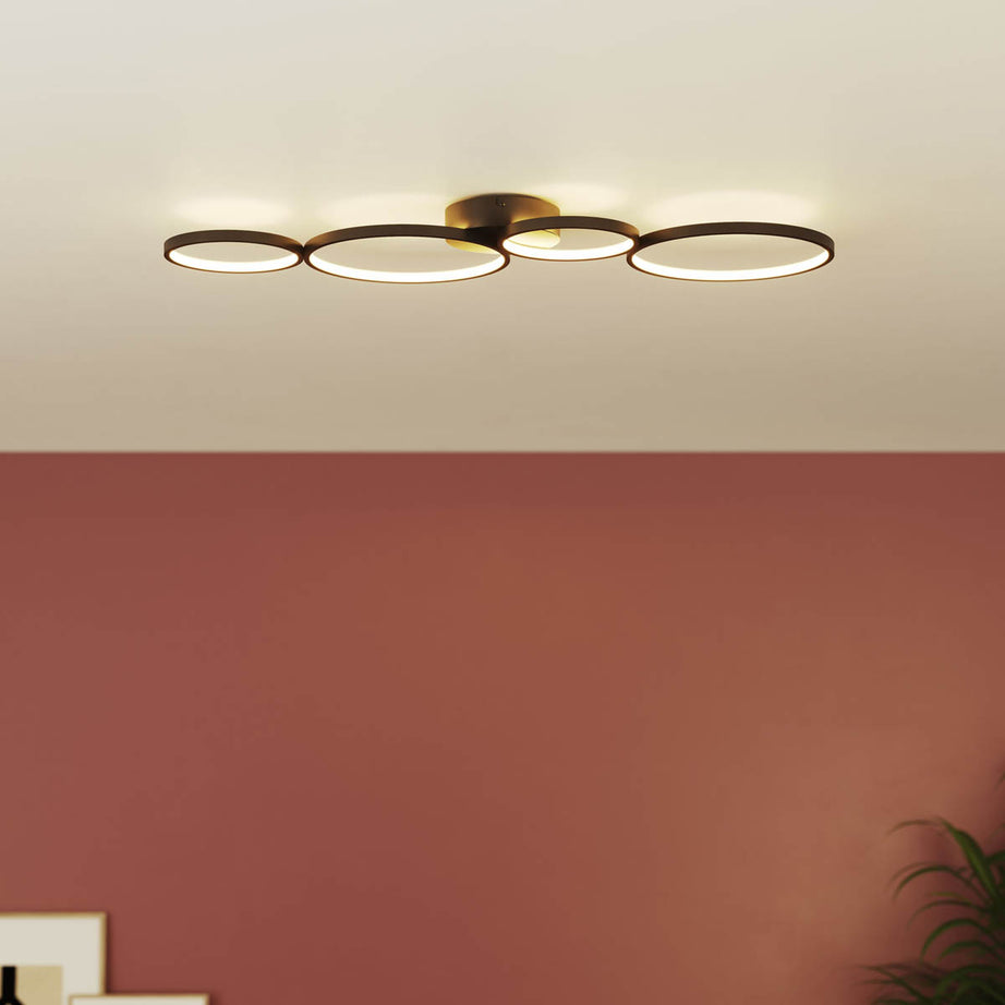 Ceiling Light 4 Ring Integrated LED Metal Plastic Black Matt Warm White Dimmable - Image 1